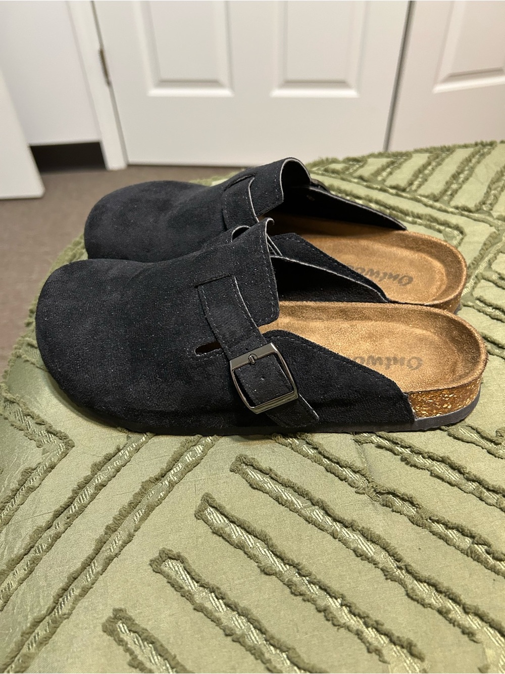 Outwoods Black Suede Clog Mules with Buckle